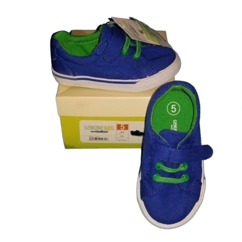 NWT Oshkosh Royal Blue and Green Slip On Shoes Size 5